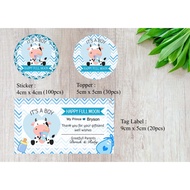 Baby Cow Full Moon Sticker/Tag label/Topper牛宝宝满月/弥月贴纸/标签牌/插牌