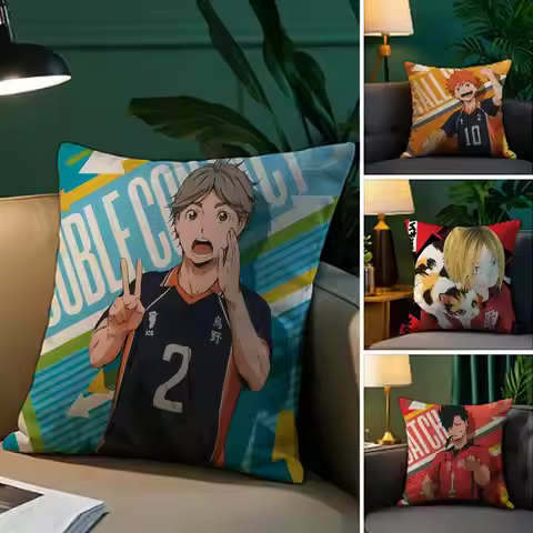 Anime Haikyuu Cartoon Pillow Case Anti-dustmite Pillowcase Invisible zipper silky short plush Sofa c