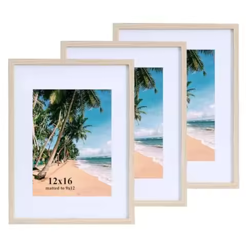 12x16 Picture Frame Wood Grain Display Photos 9x12 with Mat or 12 x 16 Without Mat Wall Hanging Post