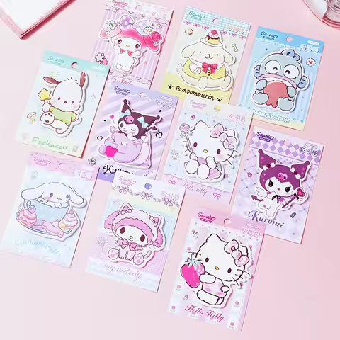 10/60pcs Sanrio Kuromi Melody Kitty Hangyodon Memo Pad Sticky Notes Cute Stationery Label Planner St