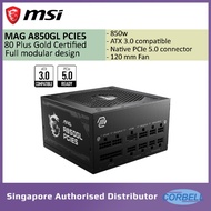 MSI MAG A850GL PSU PCIE5 ready ATX 3.0 supported 850w 80 Plus Gold 120 mm fan full modular power sup