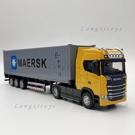 1:50 Diecast Truck  Model Toy Scania S730 Tractor With Container Semi-Trailer Pull Back Sound Light 