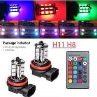 Car LED H8 H11 LED Bulb With Remote 27 SMD 5050 RGB Light Bulb Spotlight Headlamp Headlight