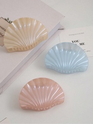 3pcs/1set 9.8cm/3.85in Pink, Blue, Beige, Jelly Color Dolphin & Shell Design Hair Clips, Elegant & C