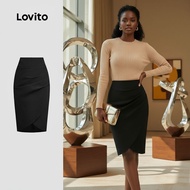 Lovito Women's Elegant Plain Pleated Skirt L133ED603