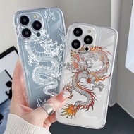 for iPhone 13 Pro Max 14 12 iPhone 11 XR 8 7 SE 2022 Chinese Fire Dragon Clear Transparent TPU Gel Case Air Cushion Square Edge Anti-Drop Cover
