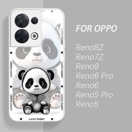 Reno7Z OPPO หรูหรา Reno8Z แก้วโลหะรูปแพนด้าน่ารัก5G เคสโทรศัพท์ดีไซน์กล้องป้องกัน Reno6Pro/Reno5