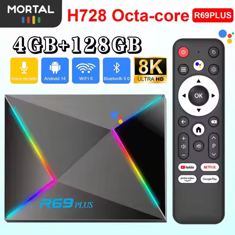 R69 Plus Voice Control TV Box Ultra HD 8K Allwinner H728 Octa Core Support Netflix tv box WIFI 6 Set