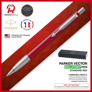 Parker Vector Ballpoint Pen - Standard Red Chrome Trim (with Blue - Medium (M) Refill) / {ORIGINAL} / [RetailsON]
