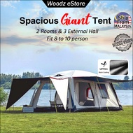 [Woodz] Spacious GIANT Tent 8 to 10 person Black Coat Outdoor Camping Tent Waterproof 2 room 3 Hall Khemah Besar