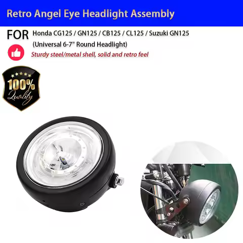 For Honda CG125 GN125 CB125 CL125 Suzuki GN125 6.5" Retro Angel Eye Headlight Hi/Lo Beam Motorcycle
