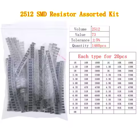 1460pcs/lot 73Value x 20pcs 2512 1W 0R - 910K SMD SMT Chip Resistor Assortment Kit set