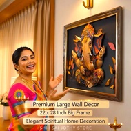 Premium 3D Arcrylic Origami Ganesha Colorful Flowers Craft Wall Frame W22 x H28 Inches Spiritual Hom