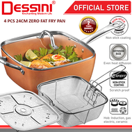 DESSINI ITALY Zero Fat 4 Pcs Aluminium Induction Non Stick Copper Casserole Pot Bowl Deep Frying Pan