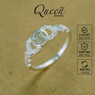 Nhẫn nữ bạc ta nhẫn kim tiền may mắn Queen Jewelry cam kết bạc thật