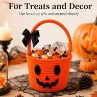 BLUEVELVET Pumpkin Candy Bucket, Woven Halloween Theme Handheld Treat Basket, Halloween Decoration D