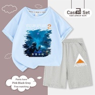 100% Cotton Children Short-Sleeved Shorts Suit Deep Sea Trek 2 Boys Summer Cartoon Casual Five-Point