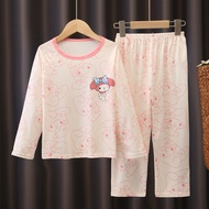 [Ship from Malaysia] Kids Child Long Sleeve Round-Neck Nightclothes Lightweight Melody Girl's Sleepw