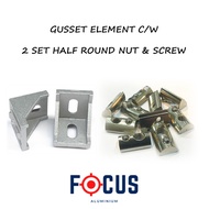 GUSSET ELEMENT L CORNER BRACKET C/W 2 SET HALF ROUND NUT & SCREW 2020 3030 4040 Aluminium Profile