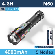 ไฟฉาย LED SD5323ฉลามยิ้ม5โหมด6000LM M60สว่างพิเศษไฟฉายชาร์จไฟได้แคมป์กลางแจ้งกันน้ำ26800 Type-C