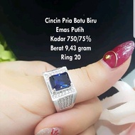 Ready Stock Cincin Pria Batu Biru Ring 20 emas putih 750