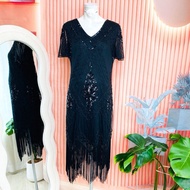 Size S-M BABEYOND Brand Authentic 1 Gatsby Dress With Gastby Sleeves Shiny Scales Black Party Set