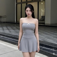 Women's Tube Dress, Soft and Smooth, with Bow, Short Flared Form, Basic Phadavi D1
