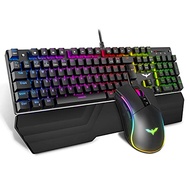 [Stockist.SG] havit Wired RGB Mechanical Gaming Keyboard &amp; Mouse Combo Set UK Layout, Blue Switch Mechanical Keyboard wi