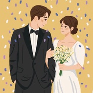 【客製化婚紗似顏繪】簡約婚紗人像 情侶