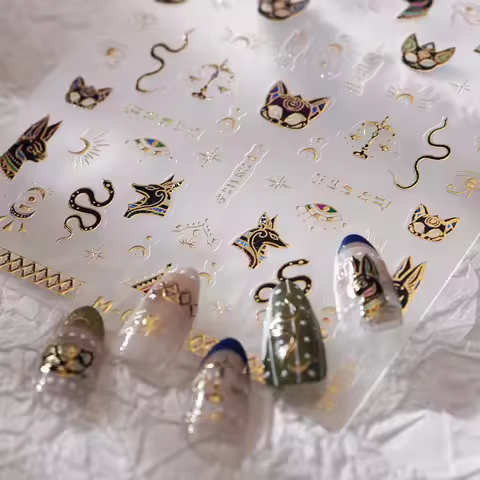 5D Golden Ancient Egypt Style Nail Art Sticker Snake Wolf Eyes Nail Sticker Decals for Manicure Desi