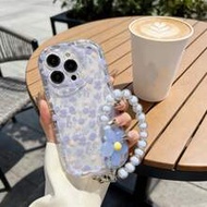 Keychain,Lanyard 1pc Creative Purple Floral & Bead Decor Wavy Edge Protective Phone Case Compatible 
