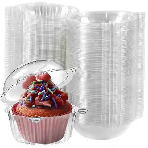 100Pcs Clear Cupcake Box Dessert Cake Slice Container Holder Muffin Bakery Boxes Wedding Birthday Pa