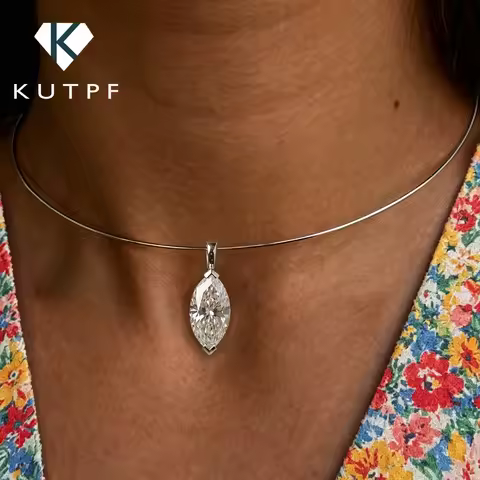 Collar 3carat Solitaire Marquise Cut Moissanite Necklace for Women Sparkling Diamond Pendant Omega N