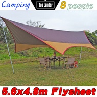 Clearance 5.6x4.8m Large Camping Tarp 8-person Outdoor Camp Sun Shelter Butterfly Shape Tent Tarp 210D Oxford Waterproof Canopy Oversized