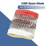 100PCS/LOT 1/2W Zener Diode DO-35 BZX55C3V3 4V7 5V1 6V2 6V8 7V5 8V2 9V1 10V 11V 12V 13V 15V 18V 24V 