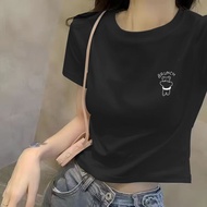 Aiyiyi Short Top Short-Sleeved t-Shirt Printed Small Shirt S-2XL Loose High Waist Versatile Slimmer 