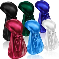 6 Keping Tudung Kepala Durag Sutera untuk Lelaki dan Wanita, Pek Durag dengan Ekor Panjang dan Tali 