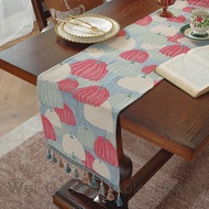Light Luxury High-End Table Runner New Chinese Style Red Tea Runner Retro Tassel Long Strip Napkin D