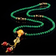 108 Natural Malachite Beads Bracelet Dzi Beads Rosary Bracelet Beeswax Three-way Tibetan Silver Acce