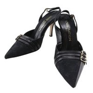 二手LOUIS VUITTON帆布和皮革字母綁帶涼鞋，義大利製造，黑色，女式。