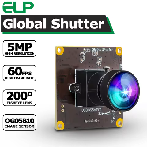 ELP 5MP Global Shutter USB Camera Module High Speed 50fps/60fps 200 Degree Fisheye Lens UVC Free Dri