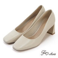 FM SHOES Square Toe Cat Heel High Heels Apricot