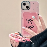 MERAH Pink Bow Strap Card Holder Case iphone 17 Air Pro 11 13 Pro Max 16 15 Pro Max Ip11 7P 8P Xr 7 