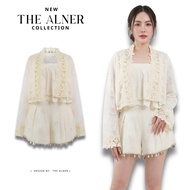 Thealner-AN343 (3-Piece Cream Lace Shirt Set + Pants)