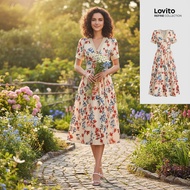 (trendy6)(Lovito Refine) Boho Dress Ruffle Neck Soft and Comfortable Spring/summer Dress for Women L