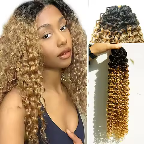 1b27 Highlight Feather Crochet Human Hair Curly with String Handmade Pre-Separated Real Human Hair C
