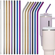 BetterJonny 30 cm Stainless Steel Straws, Reusable, 7 Straws, 7 Straight, 7 Bent, 1 Cleaning Brush,