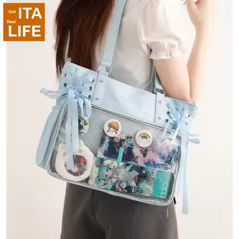 Italife Luxury Large Ita Bag with Ribbon ACG Display Women Blue Big Clear Shoulder Bag with Pin Inse