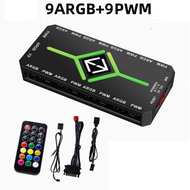 ARGB Hub 9 Port (5V 3PIN ARGB+4 Pin PWM) PC Case CPU Fan Controller Remote ARGB sync Connector