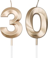 Champagne Gold 30th Birthday Candles for Cakes, Number 30 Candle Cake Cupcake Topper for Birthday An